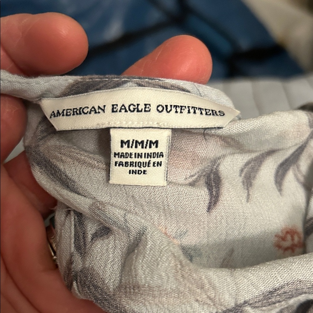 American Eagle Outfitters Floral Gray romper shorts with long skirt like wrap - Picture 2 of 5